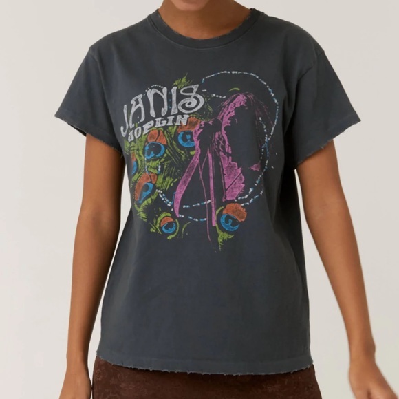 Daydreamer Tops - Daydreamer Janis Joplin Peacock Crewneck Graphic Tour Tee